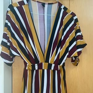 DEEP V CUT STRIPED ROMPER